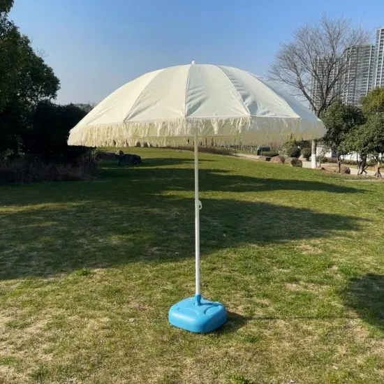 Parapluie à franges blanc de 2 mètres, pompon inclinable anti-UV